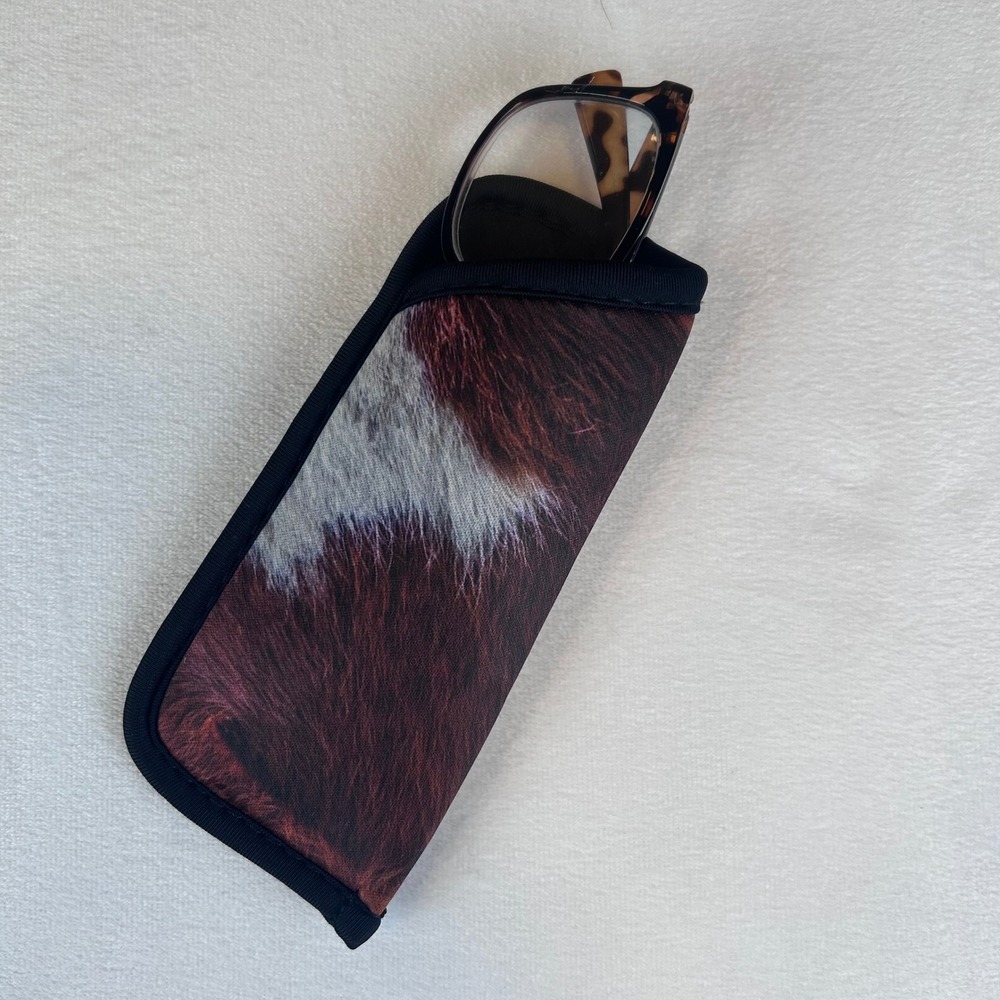 Eyeglass Case Brown White Cow Print‎ Soft Glasses Holder Protector New Boutique